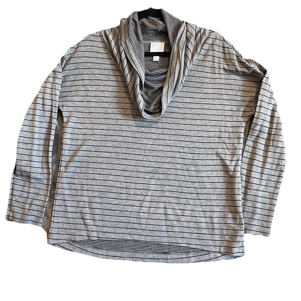 Sunday Woman Small Shirt Gray Stripped Knit Cowl Neck Long sleeve Pullover...